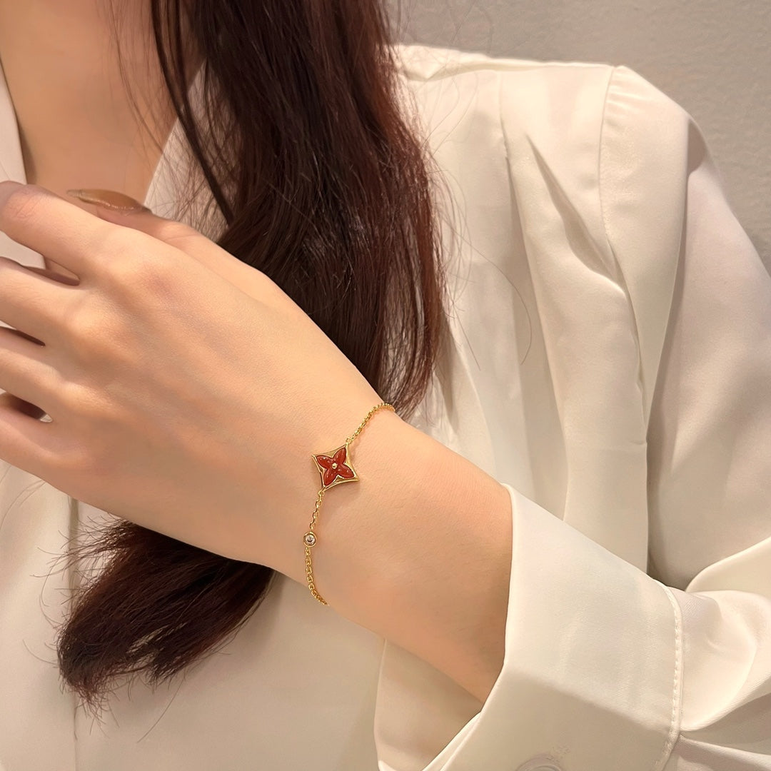 [⭐Renara]COLOR STAR CARNELIAN PINK GOLD DIAMOND BRACELET