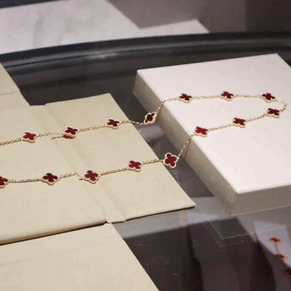 [⭐Renara]CLOVER 20 MOTIFS CARNELIAN NECKLACE