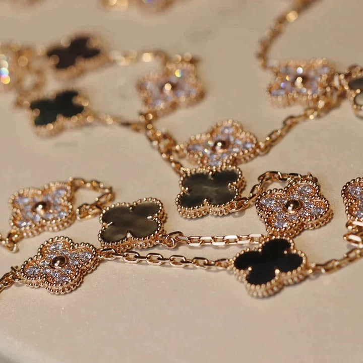 [⭐Renara]CLOVER 20 MOTIFS DARK MOP DIAMOND  NECKLACE