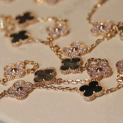 [⭐Renara]CLOVER 20 MOTIFS DARK MOP DIAMOND  NECKLACE