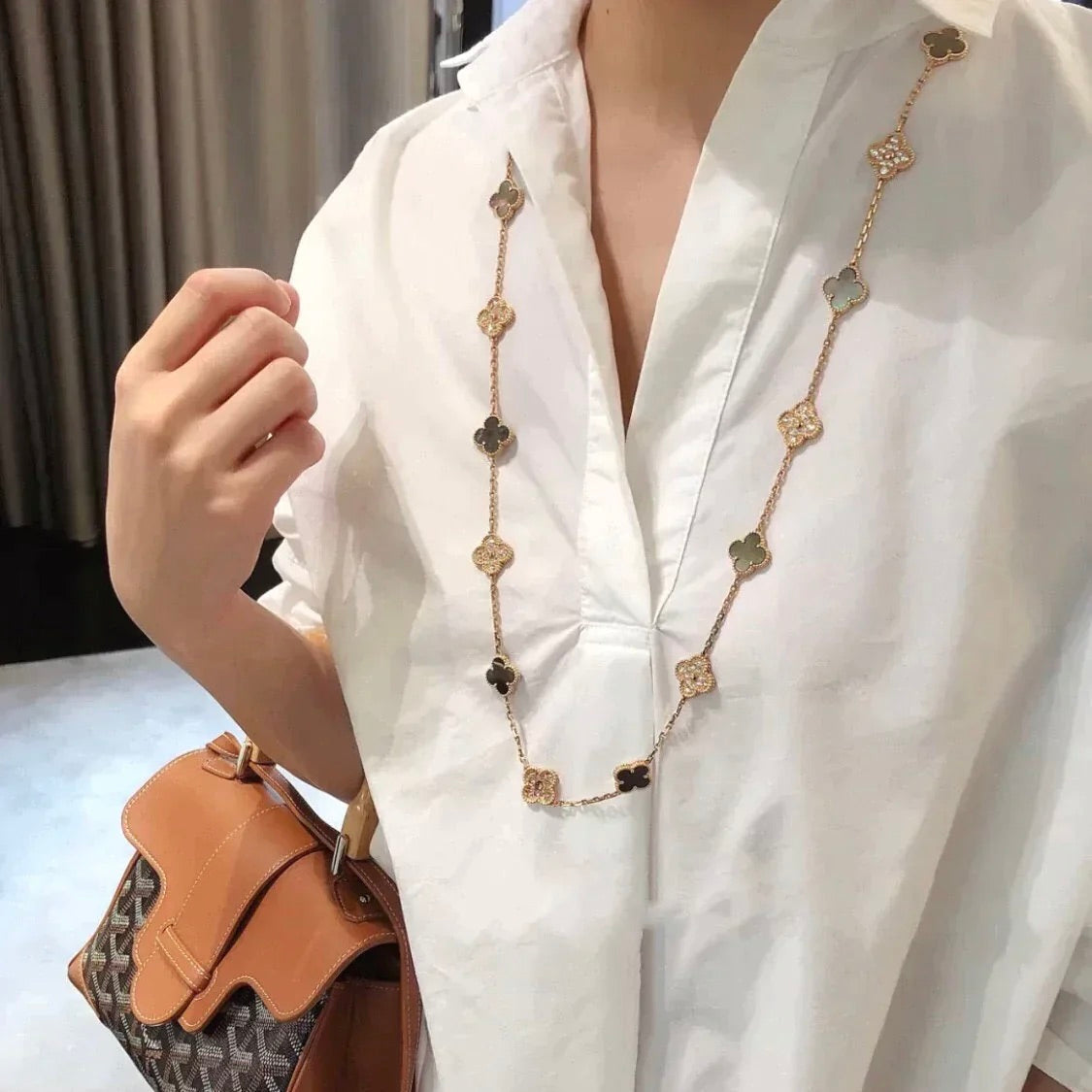 [⭐Renara]CLOVER 20 MOTIFS DARK MOP DIAMOND  NECKLACE