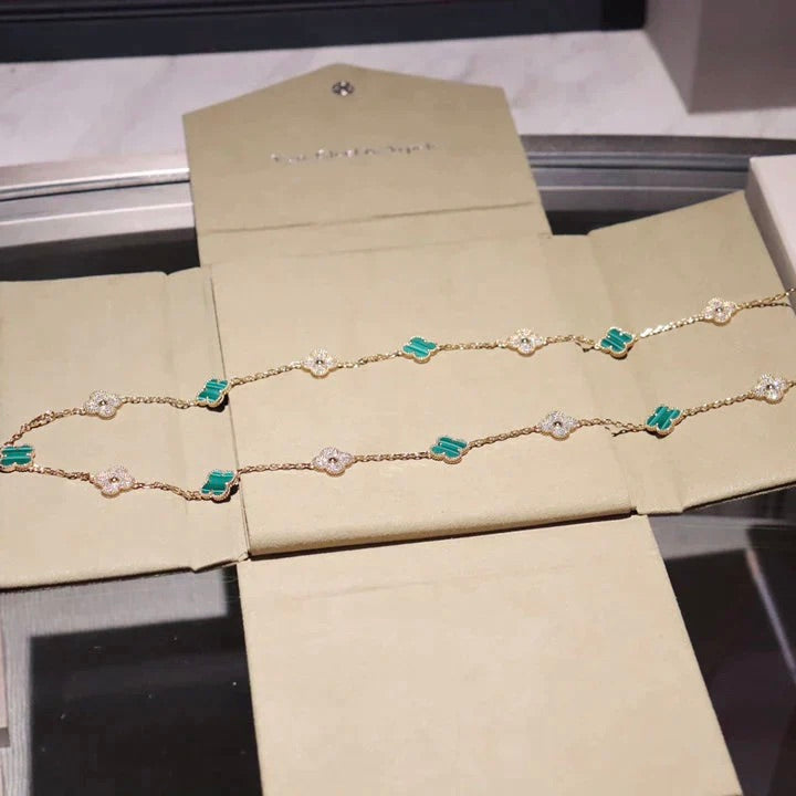 [⭐Renara]CLOVER 20 MOTIFS MALACHITE DIAMOND NECKLACE