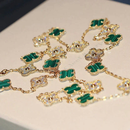 [⭐Renara]CLOVER 20 MOTIFS MALACHITE DIAMOND NECKLACE