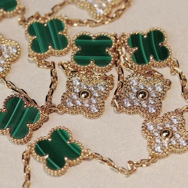 [⭐Renara]CLOVER 20 MOTIFS MALACHITE DIAMOND NECKLACE