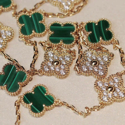 [⭐Renara]CLOVER 20 MOTIFS MALACHITE DIAMOND NECKLACE