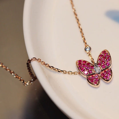 [⭐Renara]BUTTERFLY RED DIAMOND ROSE GOLD NECKLACE