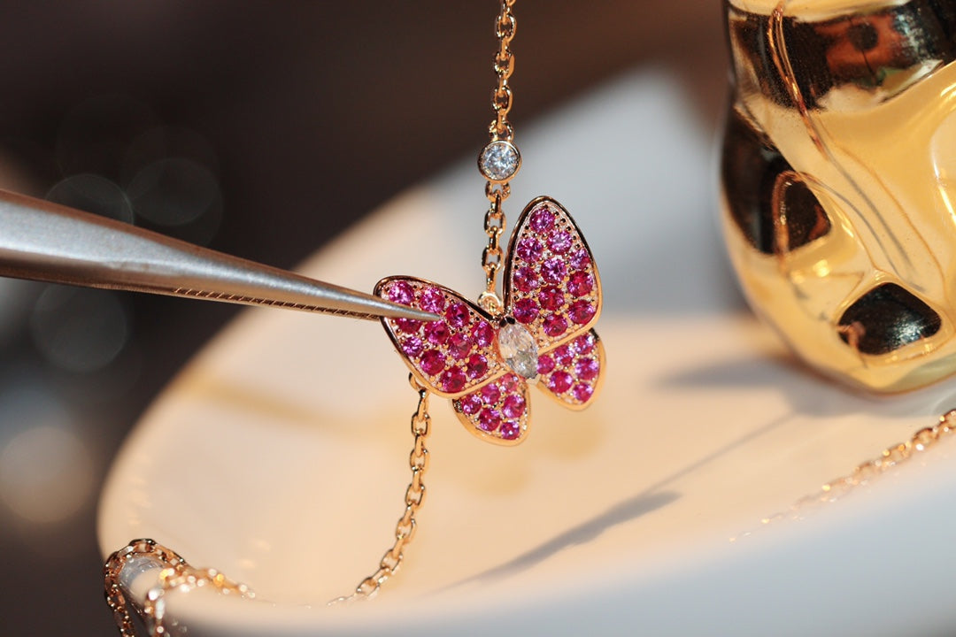 [⭐Renara]BUTTERFLY RED DIAMOND ROSE GOLD NECKLACE