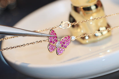 [⭐Renara]BUTTERFLY RED DIAMOND ROSE GOLD NECKLACE