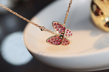 [⭐Renara]BUTTERFLY RED DIAMOND ROSE GOLD NECKLACE