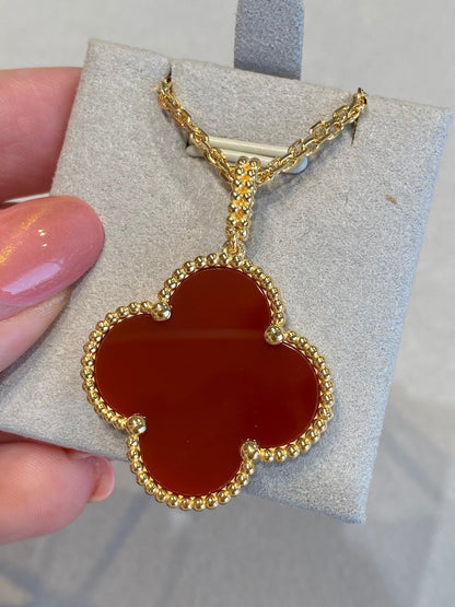 [⭐Renara]CLOVER 25MM NECKLACE GOLD CARNELIAN