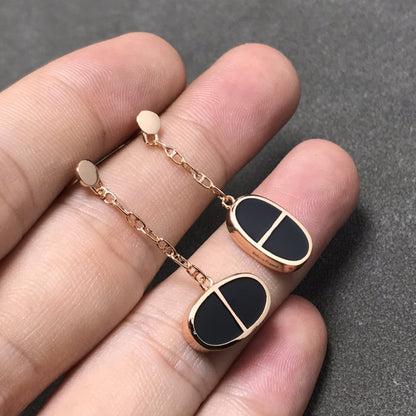 [⭐Renara]CHAINE VERSO BLACK CERAMIC SILVER EARRINGS