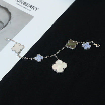 [⭐Renara]CLOVER BRACELET 5 MOTIFS MOP CHALCEDONY SILVER