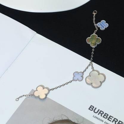 [⭐Renara]CLOVER BRACELET 5 MOTIFS MOP CHALCEDONY SILVER