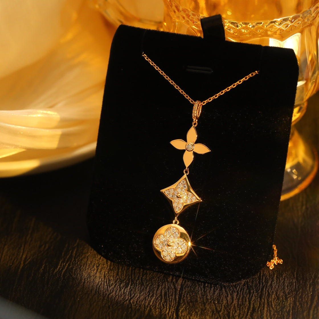 [⭐Renara]STAR AND SUN DIAMOND PINK GOLD NECKLACE