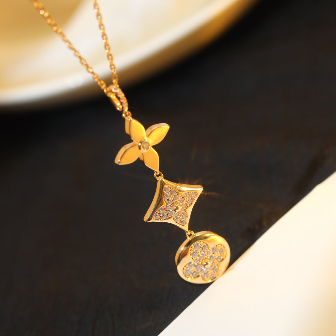 [⭐Renara]STAR AND SUN DIAMOND PINK GOLD NECKLACE