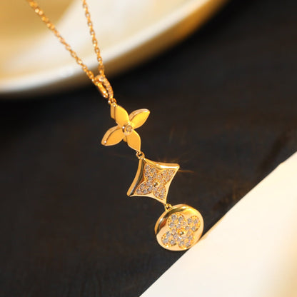 [⭐Renara]STAR AND SUN DIAMOND PINK GOLD NECKLACE