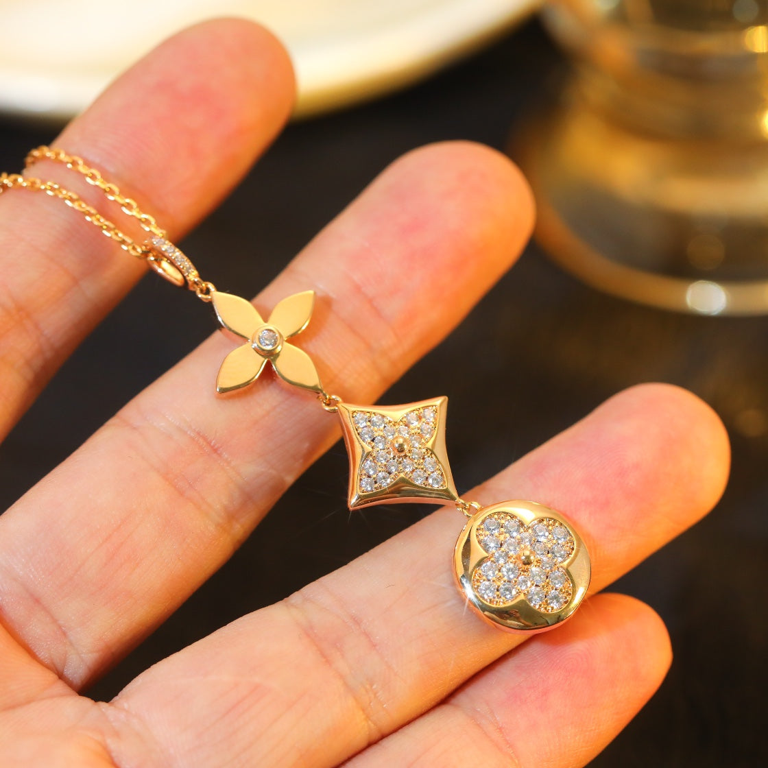 [⭐Renara]STAR AND SUN DIAMOND PINK GOLD NECKLACE