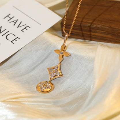 [⭐Renara]STAR AND SUN DIAMOND PINK GOLD NECKLACE