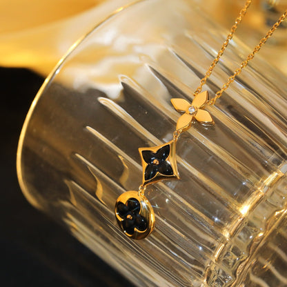 [⭐Renara]STAR AND SUN ONYX PINK GOLD NECKLACE