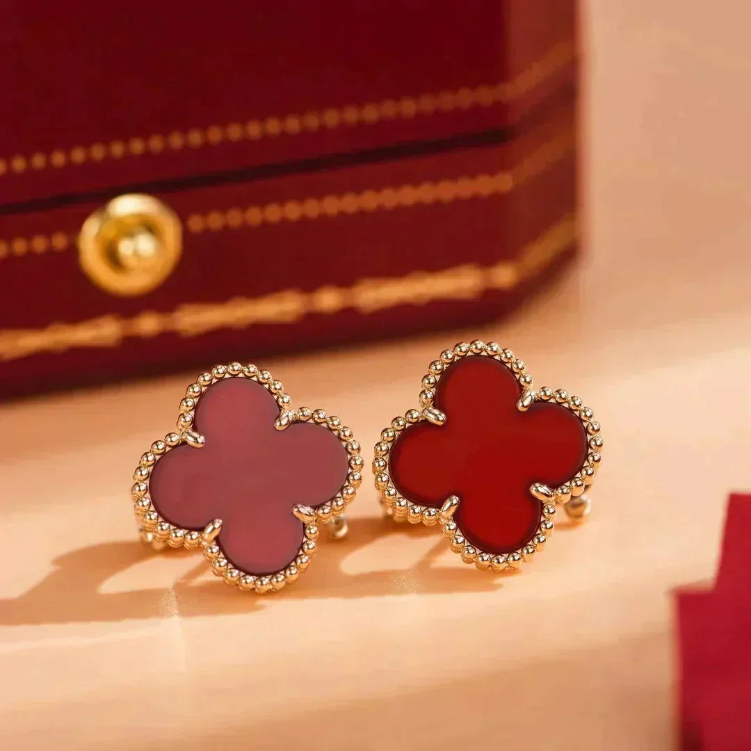 [⭐Renara]CLOVER MEDIUM 1 MOTIFS CARNELIAN  EARRINGS