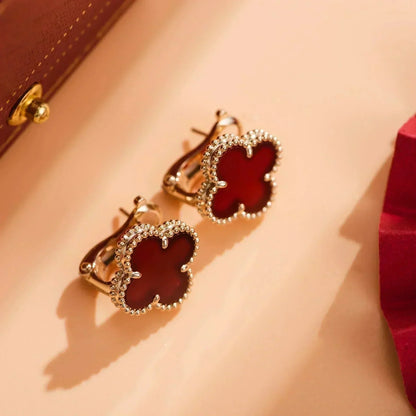 [⭐Renara]CLOVER MEDIUM 1 MOTIFS CARNELIAN  EARRINGS