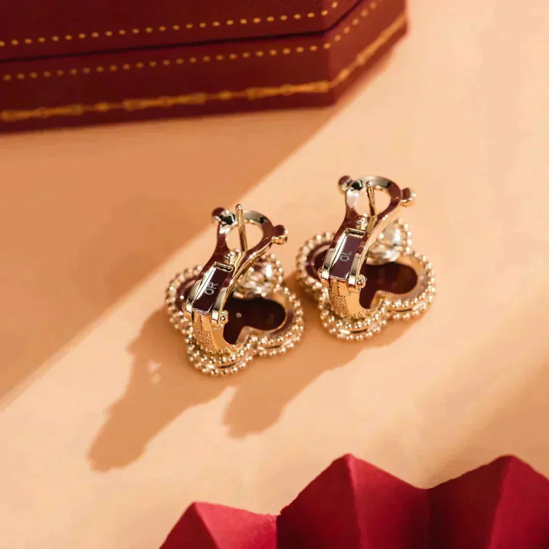 [⭐Renara]CLOVER MEDIUM 1 MOTIFS CARNELIAN  EARRINGS