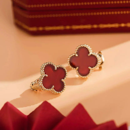 [⭐Renara]CLOVER MEDIUM 1 MOTIFS CARNELIAN  EARRINGS