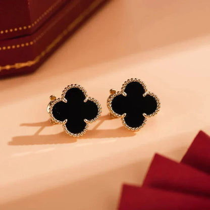 [⭐Renara]CLOVER MEDIUM 1 MOTIFS  ONYX STUD EARRINGS