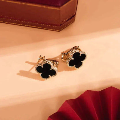 [⭐Renara]CLOVER MEDIUM 1 MOTIFS  ONYX STUD EARRINGS