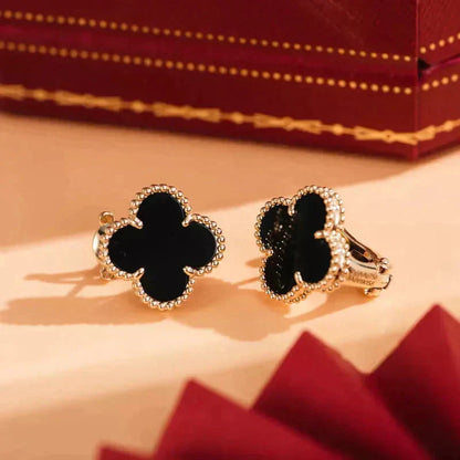 [⭐Renara]CLOVER MEDIUM 1 MOTIFS  ONYX STUD EARRINGS