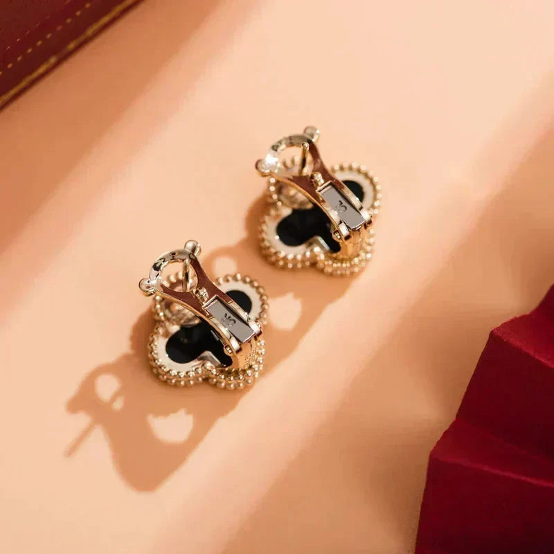 [⭐Renara]CLOVER MEDIUM 1 MOTIFS  ONYX STUD EARRINGS