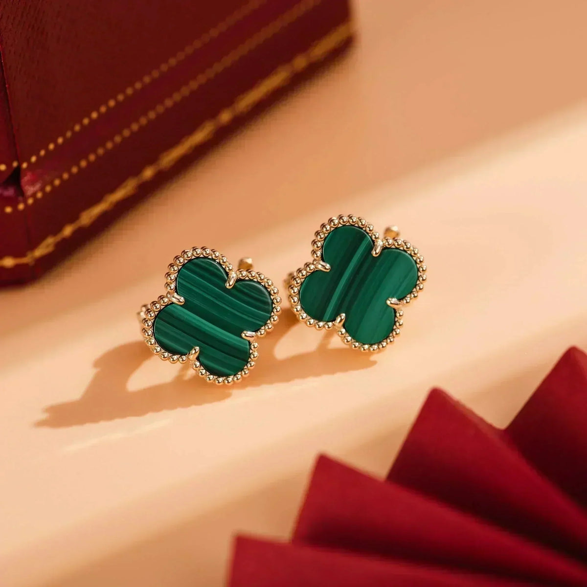 [⭐Renara]CLOVER MEDIUM 1 MOTIFS MALACHITE  EARRINGS