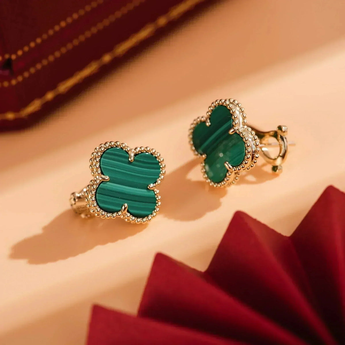 [⭐Renara]CLOVER MEDIUM 1 MOTIFS MALACHITE  EARRINGS
