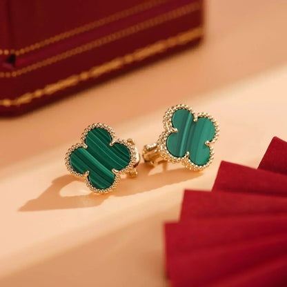 [⭐Renara]CLOVER MEDIUM 1 MOTIFS MALACHITE  EARRINGS