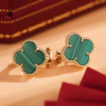 [⭐Renara]CLOVER MEDIUM 1 MOTIFS MALACHITE  EARRINGS