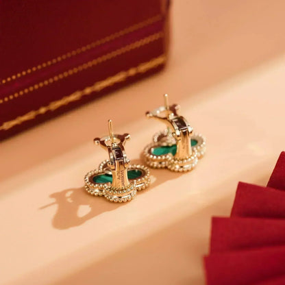 [⭐Renara]CLOVER MEDIUM 1 MOTIFS MALACHITE  EARRINGS