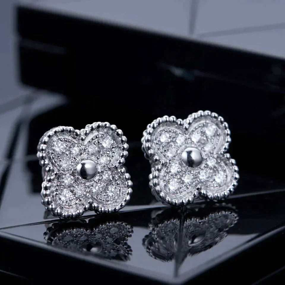 [⭐Renara]CLOVER 1 MOTIFS DIAMOND STUD EARRINGS SILVER
