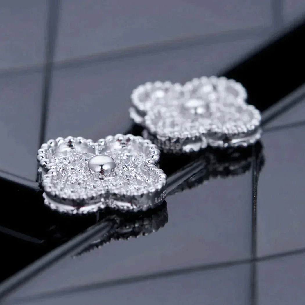 [⭐Renara]CLOVER 1 MOTIFS DIAMOND STUD EARRINGS SILVER