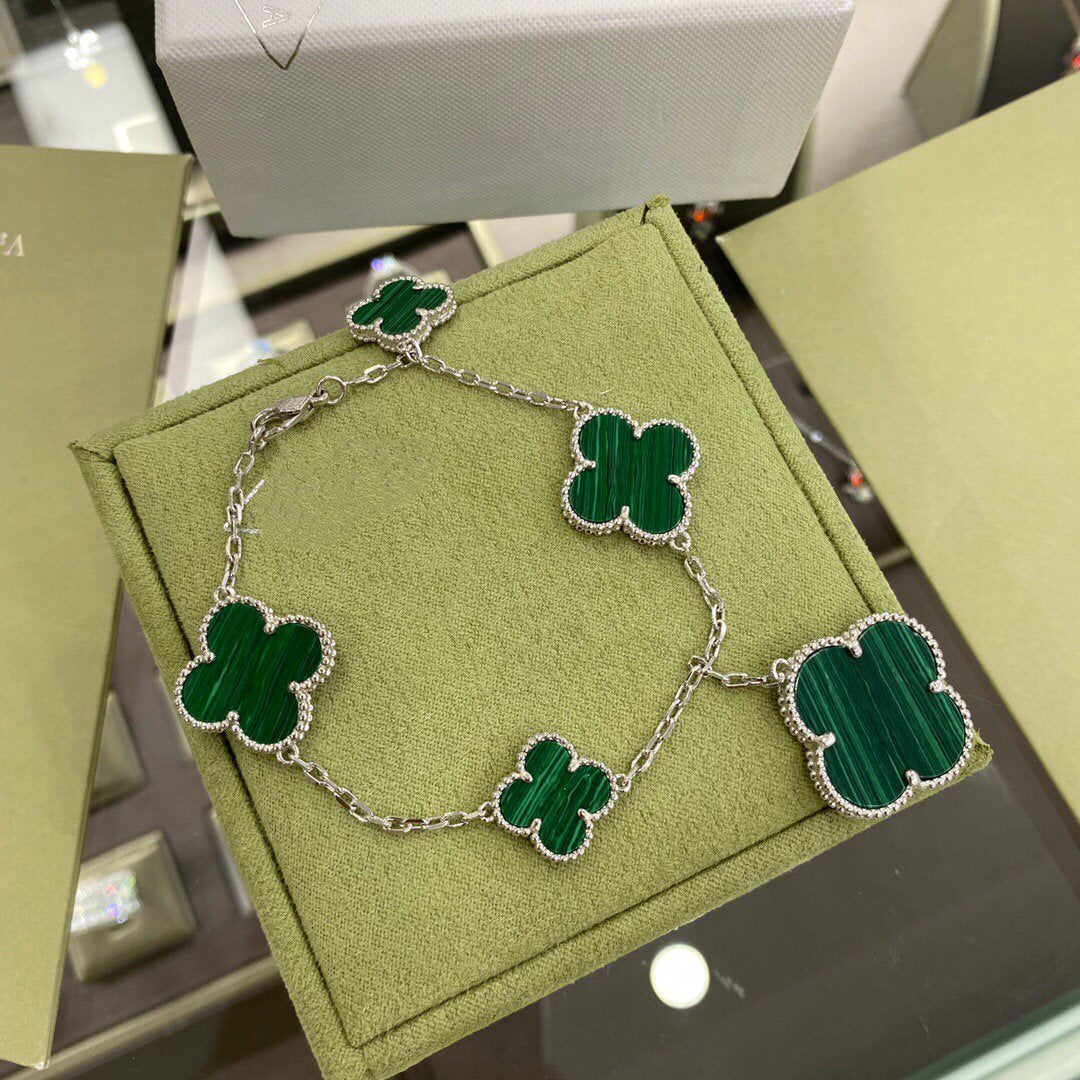[⭐Renara]CLOVER 5 MOTIFS SIVLER MALACHITE BRACELET