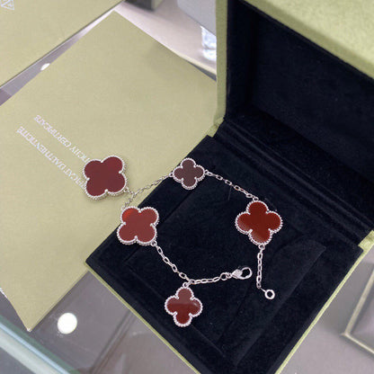 [⭐Renara]CLOVER 5 MOTIFS SIVLER CARNELIAN BRACELET