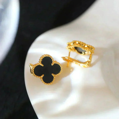 [⭐Renara]CLOVER MEDIUM 1 MOTIFS  ONYX STUD EARRINGS