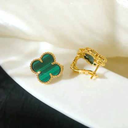 [⭐Renara]CLOVER MEDIUM 1 MOTIFS MALACHITE  EARRINGS
