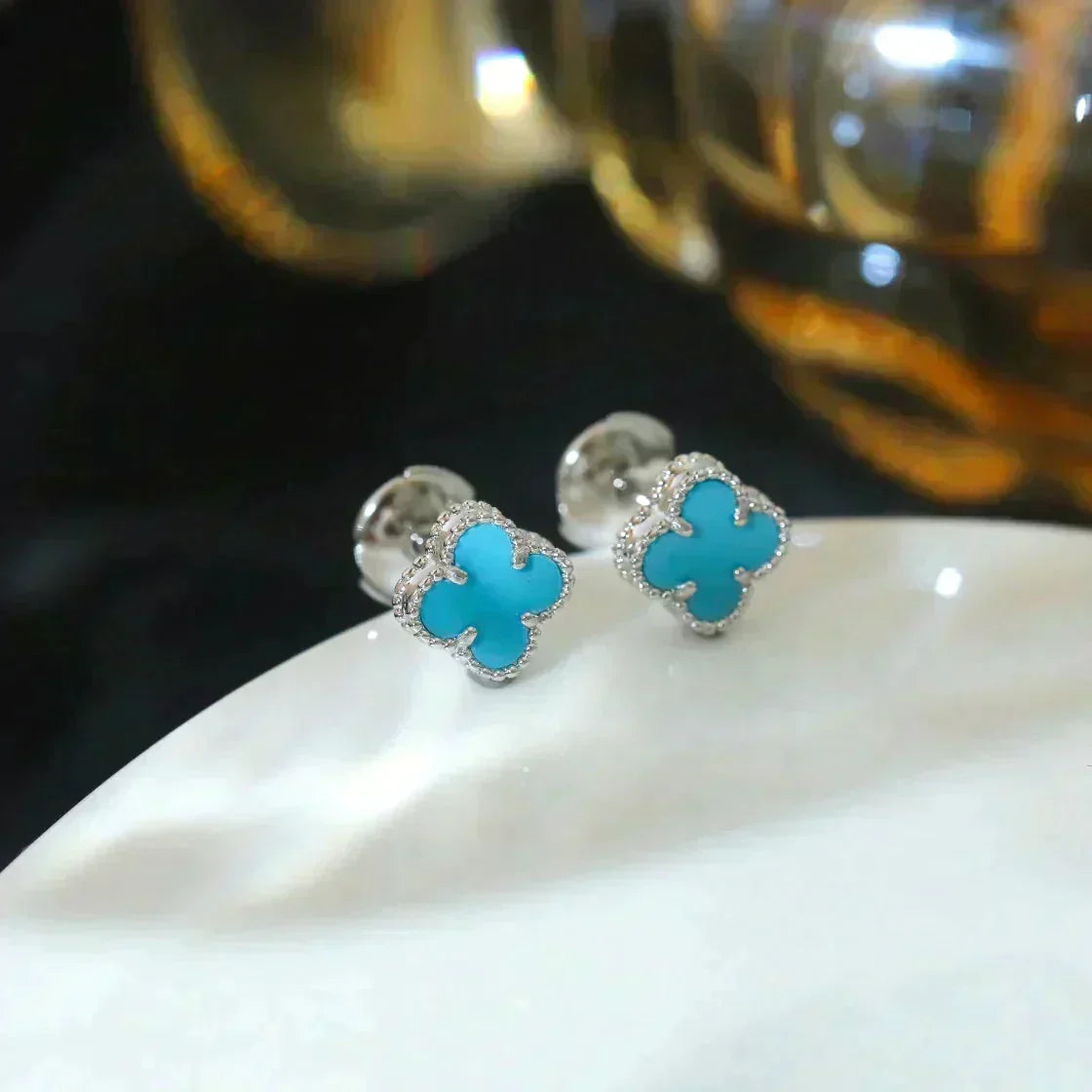 [⭐Renara]CLOVER MINI 9.5MM ONYX STUD EARRINGS SILVER