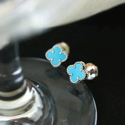 [⭐Renara]CLOVER MINI 9.5MM ONYX STUD EARRINGS SILVER