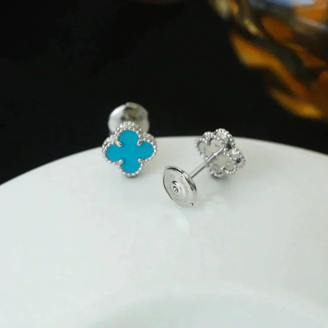 [⭐Renara]CLOVER MINI 9.5MM ONYX STUD EARRINGS SILVER