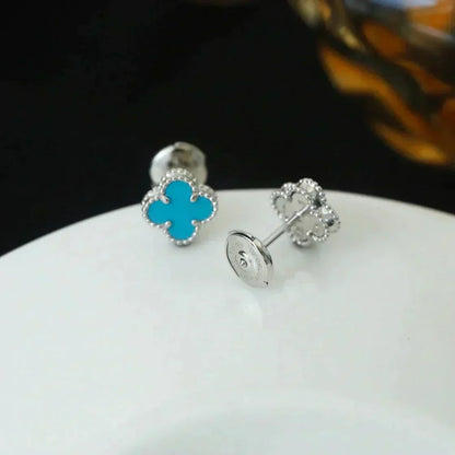[⭐Renara]CLOVER MINI 9.5MM ONYX STUD EARRINGS SILVER