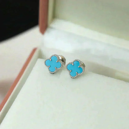 [⭐Renara]CLOVER MINI 9.5MM ONYX STUD EARRINGS SILVER