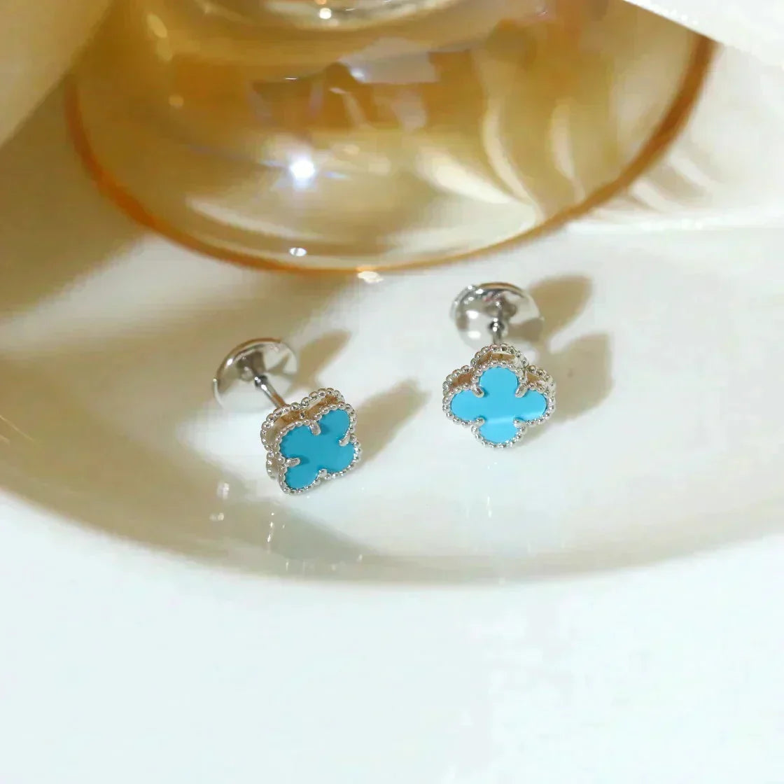 [⭐Renara]CLOVER MINI 9.5MM ONYX STUD EARRINGS SILVER
