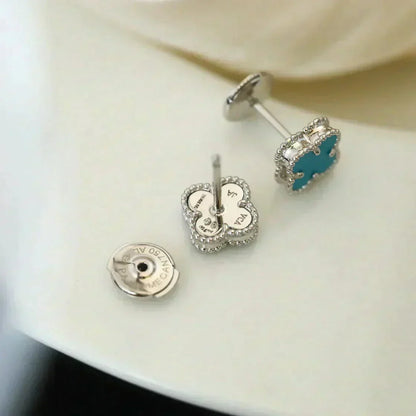 [⭐Renara]CLOVER MINI 9.5MM ONYX STUD EARRINGS SILVER