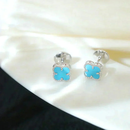 [⭐Renara]CLOVER MINI 9.5MM ONYX STUD EARRINGS SILVER